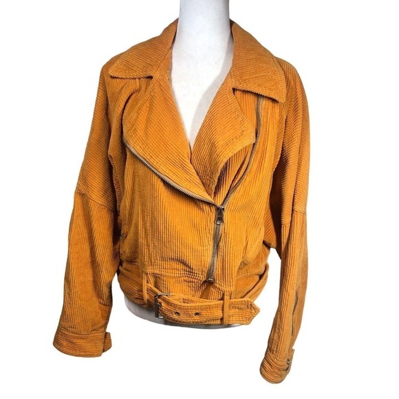 Free People Jacket Womens M Orange Slouchy Dolman Moto Corduroy Lagenlook Y2K - Picture 13 of 15